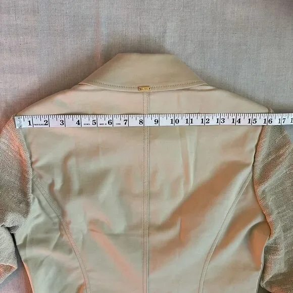 ST. JOHN Knit Sleeve Khaki Cotton Cropped Jacket S Quiet Luxury Academia